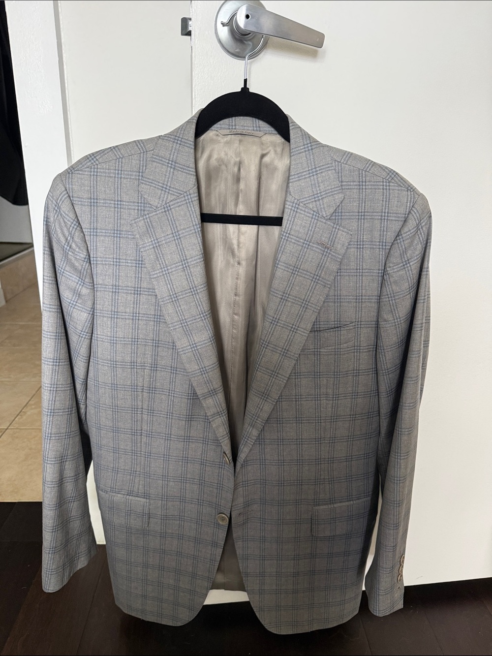 Light Gray Windowpane Blazer with Blue Check - Classic Tailored Sport Coat